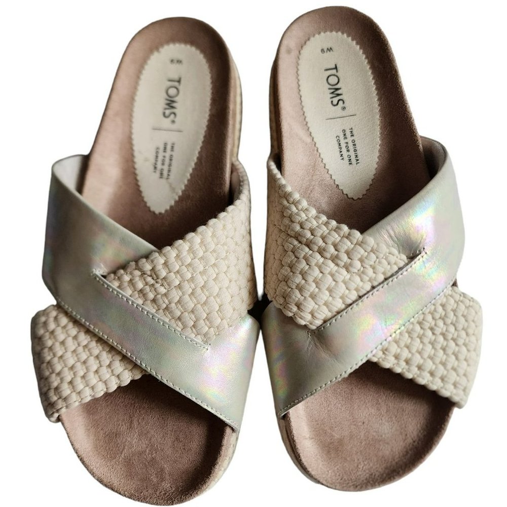 TOMS Women's Paloma Leather & Rope Crossover‎ Flat Sandals Slides Silver Size W9 - Picture 6 of 16